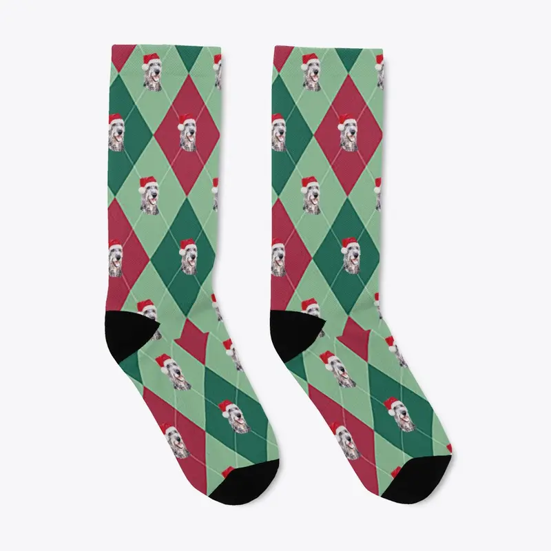 Santa Wolfhound Argyle Socks